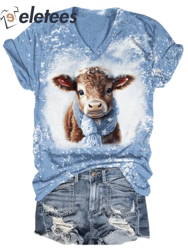 Women’s Winter Cow Tie Dye Print Shirt
