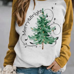 Women’s Yellow Merry And Bright Christmas Tree Sweatshirt