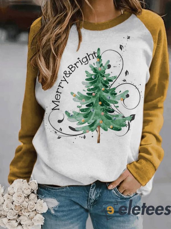 Women’s Yellow Merry And Bright Christmas Tree Sweatshirt
