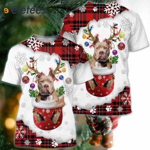 American Bully In Snow Pocket Merry Christmas 3D Shirt