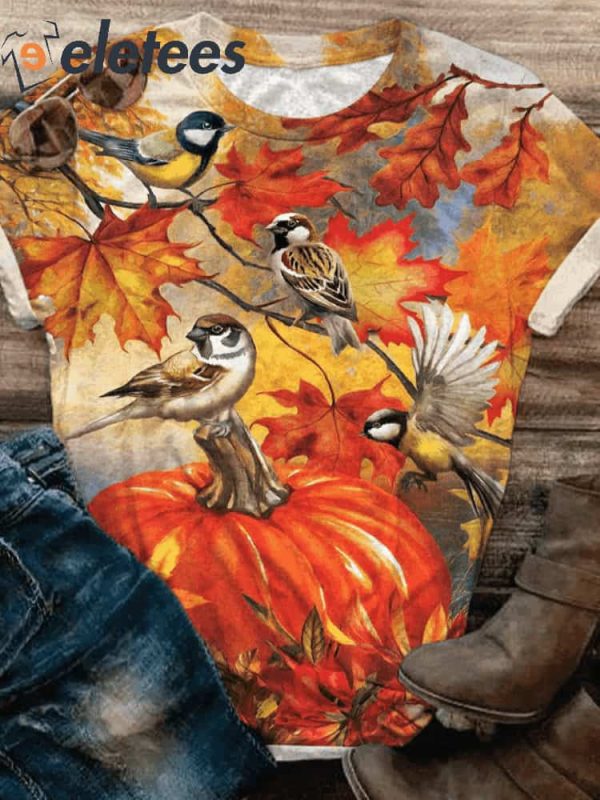 Autumn Birds Printed Shirt