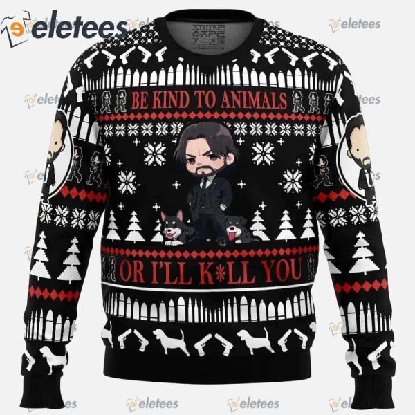 Be Kind to Animals John Wick Ugly Christmas Sweater