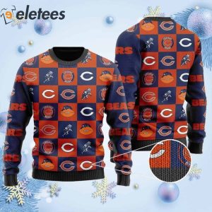 Bears Logo Checkered Flannel Design Knitted Ugly Christmas Sweater