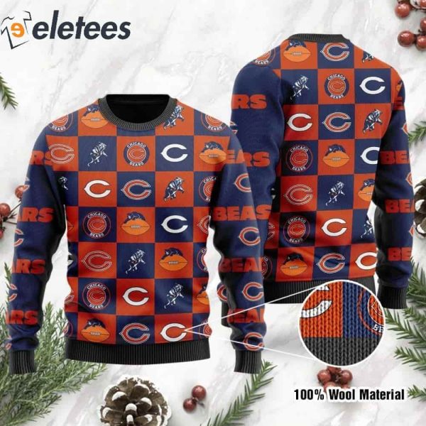 Bears Logo Checkered Flannel Design Knitted Ugly Christmas Sweater