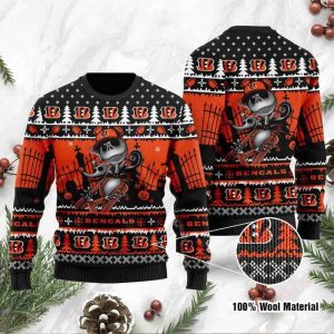 Bengals Jack Skellington Halloween Knitted Ugly Christmas Sweater1