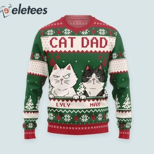 Best Cat Dad Ever Custom Name Ugly Christmas Sweater1