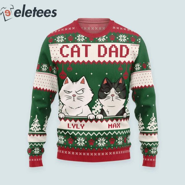 Best Cat Dad Ever Custom Name Ugly Christmas Sweater