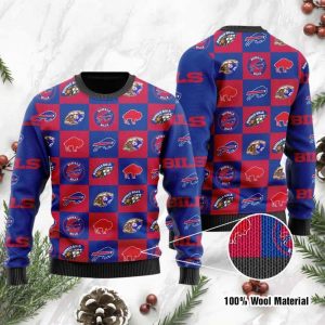 Bills Logo Checkered Flannel Design Knitted Ugly Christmas Sweater1