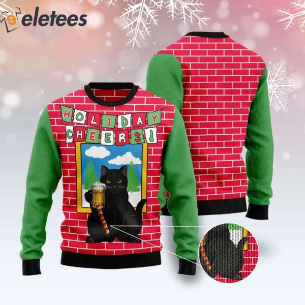 Black Cat Beer Holiday Cheer Ugly Christmas Sweater