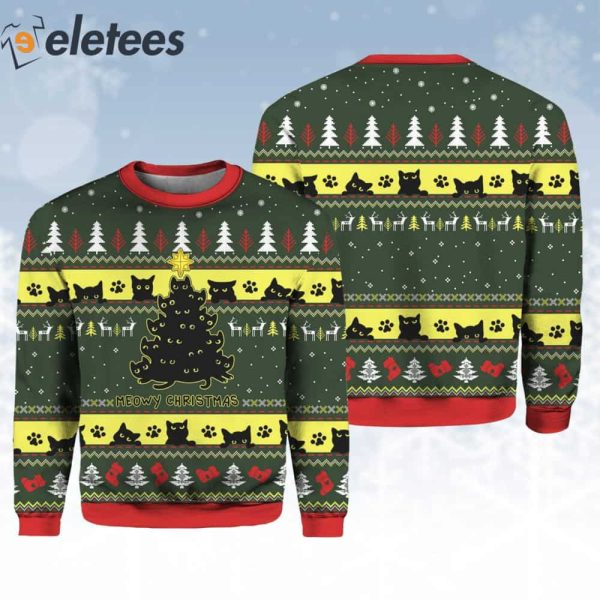 Black Cat Christmas Tree Holiday Ugly Christmas Sweater