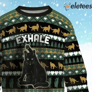 Black Cat Exhale Ugly Christmas Sweater 2