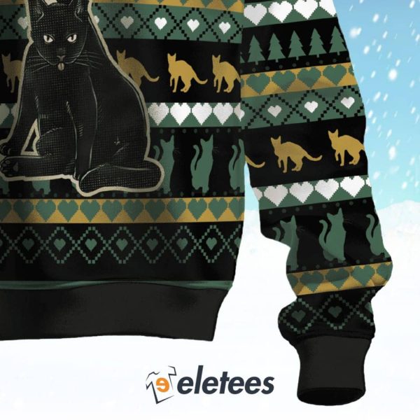 Black Cat Exhale Ugly Christmas Sweater