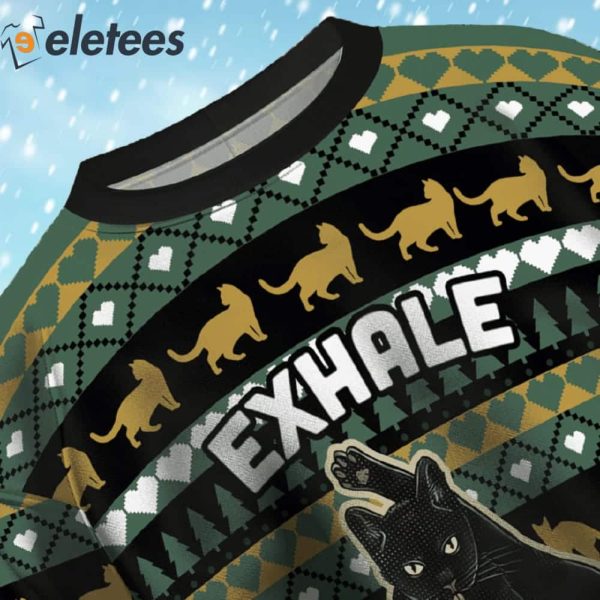 Black Cat Exhale Ugly Christmas Sweater