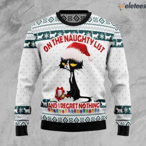 Black Cat Naughty List Ugly Christmas Sweater 2