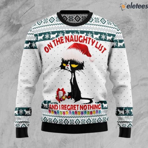 Black Cat Naughty List Ugly Christmas Sweater