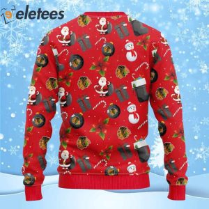 Blackhawks Hockey Santa Claus Snowman Ugly Christmas Sweater 2