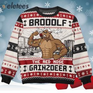 Brodolf The Red Nose Xmas Gainzdeer Gymer Fitness Christmas Ugly Sweater1