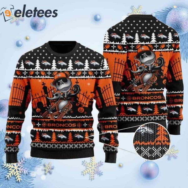 Broncos Jack Skellington Halloween Knitted Ugly Christmas Sweater