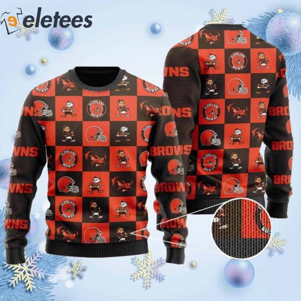 Browns Logo Checkered Flannel Design Knitted Ugly Christmas Sweater