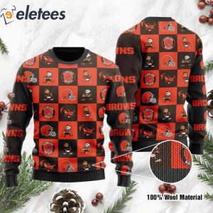 Browns Logo Checkered Flannel Design Knitted Ugly Christmas Sweater1