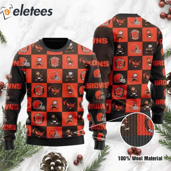Browns Logo Checkered Flannel Design Knitted Ugly Christmas Sweater