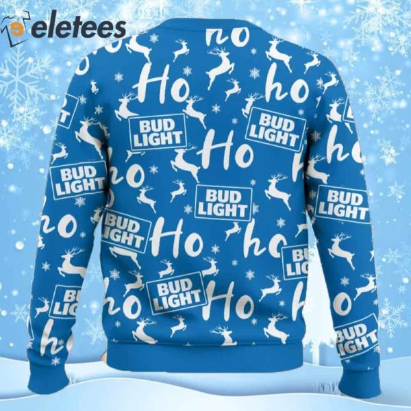 Bud Light Christmas Hohoho Reindeer Pattern Ugly Sweater