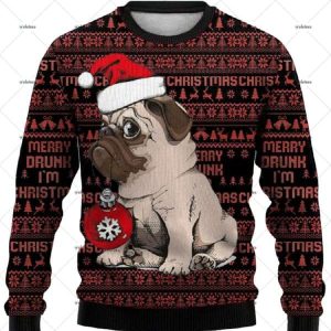 Bulldog Wearing Santa Hat Ugly Christmas Sweater