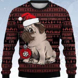 Bulldog Wearing Santa Hat Ugly Christmas Sweater 2