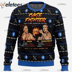 Cage Fighter Elun Mask vsMark Zuckerberg Funny Pop Culture Ugly Christmas Sweater