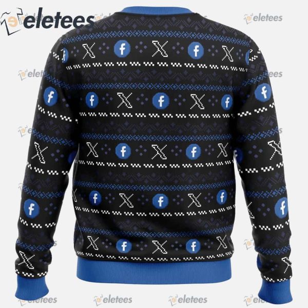 Cage Fighter Elun Mask vs.Mark Zuckerberg Funny Pop Culture Christmas Sweater