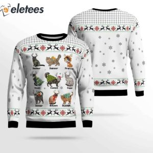 Cat Lovers Dasher Dancer Prancer Vixen Comet Cupid Donner Blitzen Rudolph Ugly Christmas Sweater 2