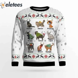 Cat Lovers Dasher Dancer Prancer Vixen Comet Cupid Donner Blitzen Rudolph Ugly Christmas Sweater 3