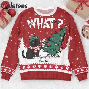 Cat What Christmas Tree Custom Name Ugly Christmas Sweater