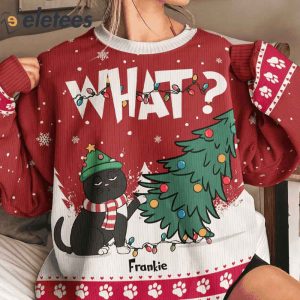 Cat What Christmas Tree Custom Name Ugly Christmas Sweater1