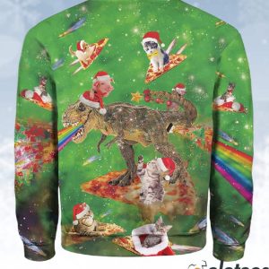 Cat and T rex Pizza Fest Ugly Christmas Sweater 3