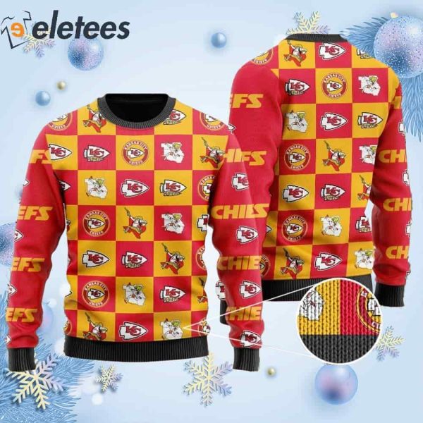 Chiefs Logo Checkered Flannel Design Knitted Ugly Christmas Sweater