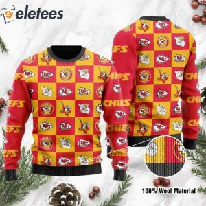 Chiefs Logo Checkered Flannel Design Knitted Ugly Christmas Sweater1