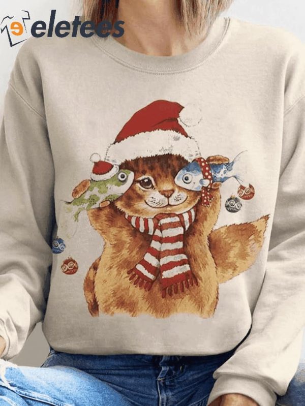 Christmas Cute Cat Print Sweatshirt