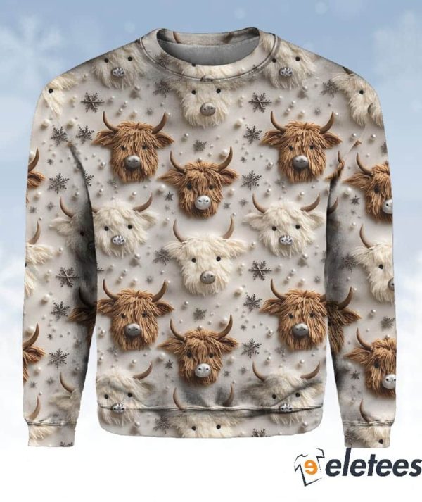 Christmas Cute Highland Cow Highland Cattle Winter Snow Cow Sweater