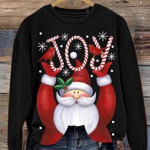 Christmas Cute Santa Joy Art Print Pattern Casual Sweatshirt