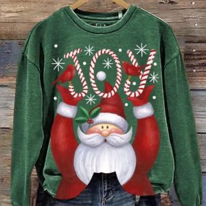 Christmas Cute Santa Joy Art Print Pattern Casual Sweatshirt 2