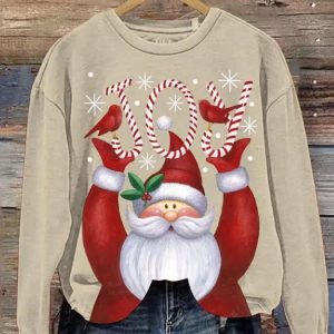 Christmas Cute Santa Joy Art Print Pattern Casual Sweatshirt 3