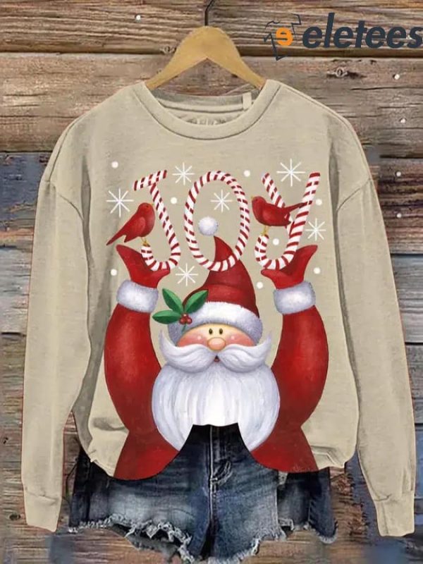 Christmas Cute Santa Joy Art Print Pattern Casual Sweatshirt