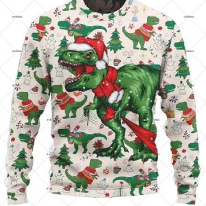 Christmas Dinosaur Print Ugly Sweater