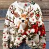 Christmas Elk Print Knit Pullover Sweater