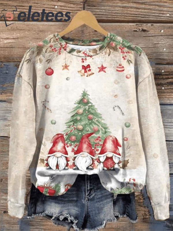 Christmas Gnome Retro Print Sweatshirt