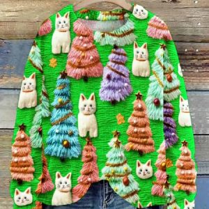 Christmas Tree Cute Cat 3D Print Sweater 2