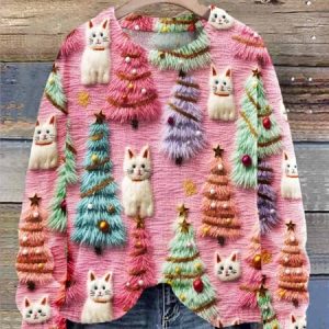 Christmas Tree Cute Cat 3D Print Sweater 3