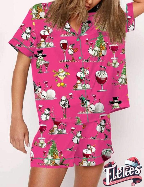 Christmas Winey Snowman Pink Pajama Set