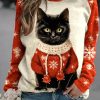 Christmas Winter Funny Cute Wonderland Clothing Clipart Cat Printed Sweatshirt